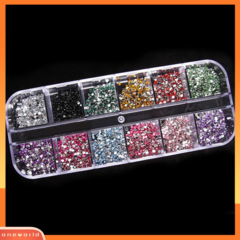 (ONWO) 1200pcs Stiker Kuku Akrilik Bling 2mm Warna Campur + Case