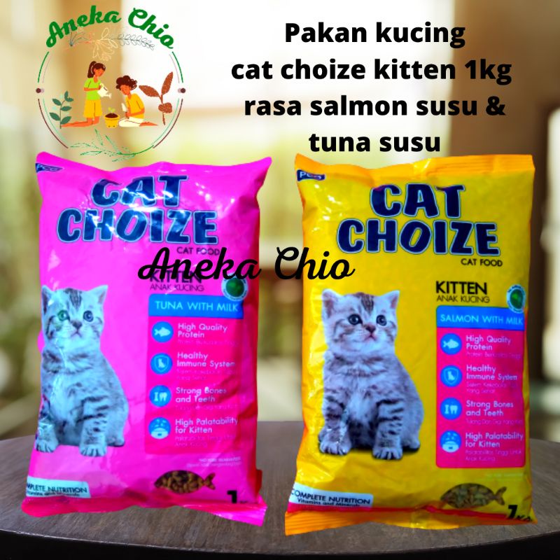 makanan anak  kucing cat choize kitten 1kg rasa tuna with milk dan salmon with milk