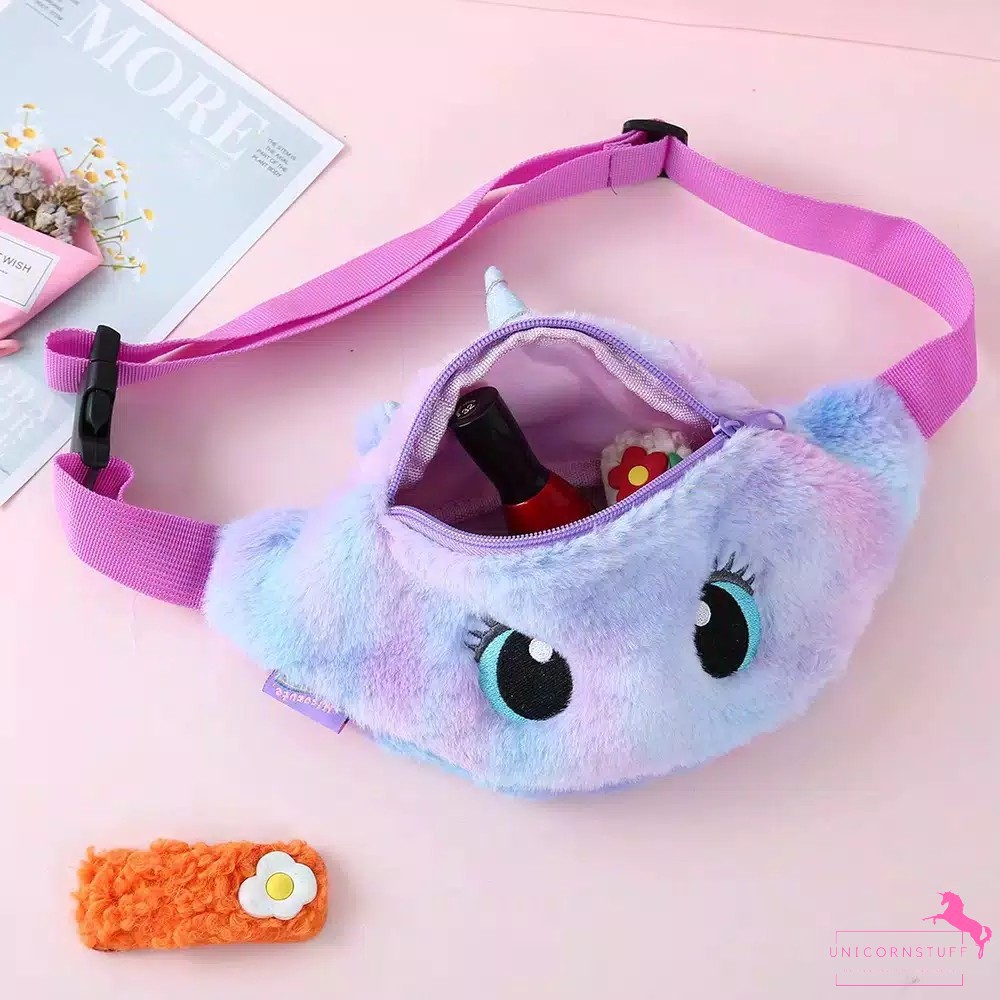 Tas Unicorn Waist Bag Anak Bahan Bulu Halus Premium