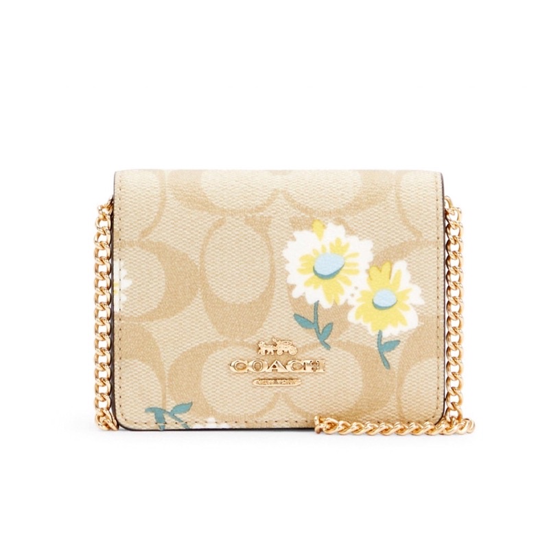 COACH MINI WALLET ON CHAIN IN SIGNATURE CANVAS WITH DAISY PRINT  (C3050)