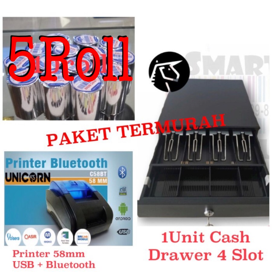 PAKET RESTORAN KASIR ANDROID (Cash drawer, Printer Bluetooth, Kertas Struk)