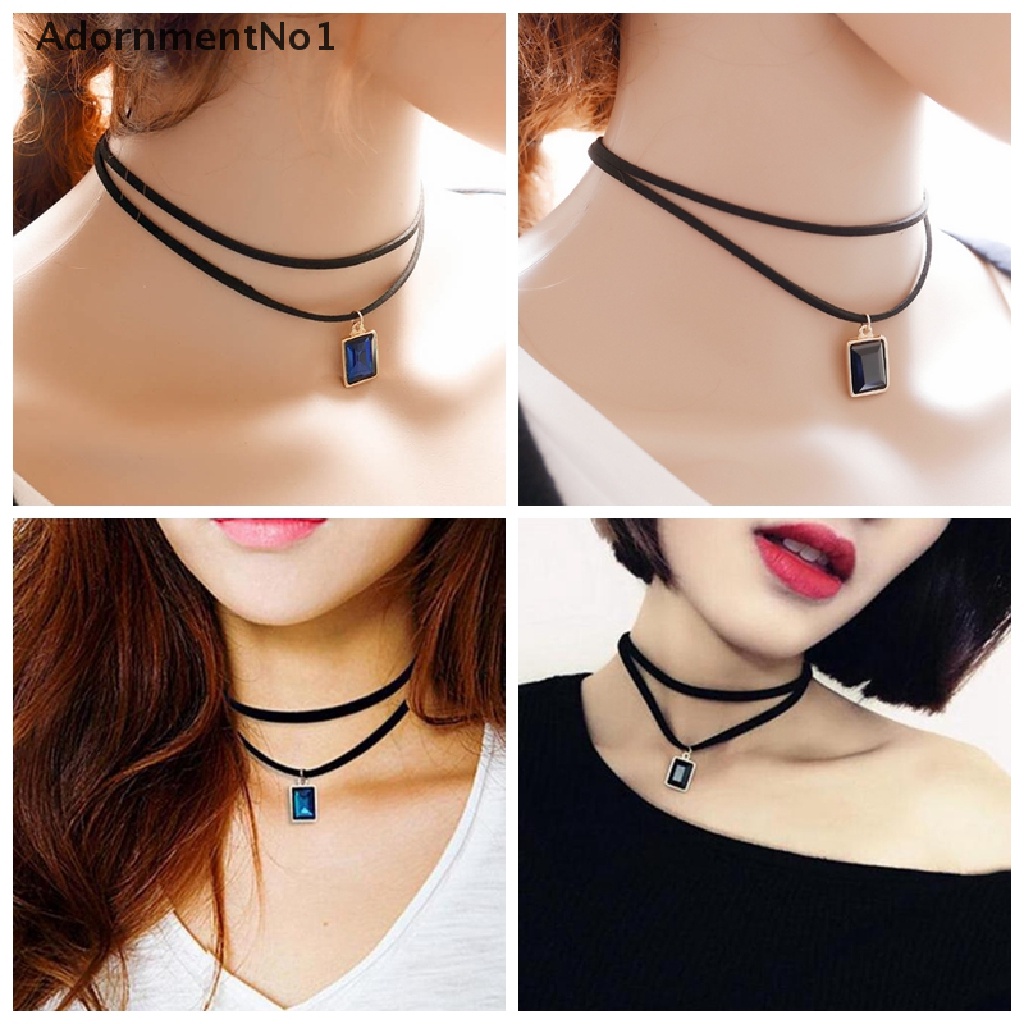 (AdornmentNo1) Kalung Choker Lace Hitam Gaya Gothic Retro Aksen Kristal Untuk Perhiasan Wanita