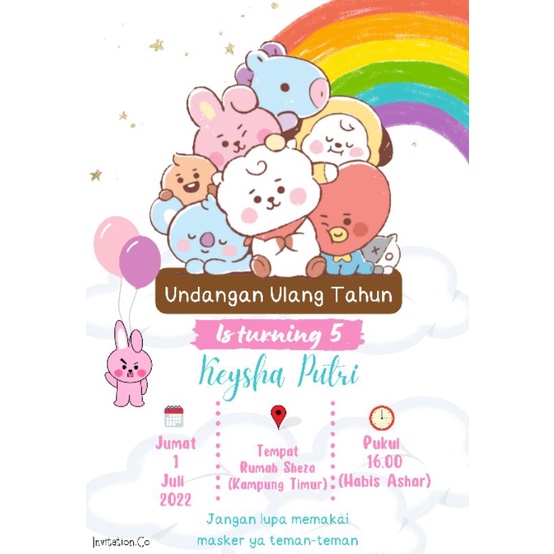 UNDANGAN ULANG TAHUN BT21 / UNDANGAN ULANG TAHUN TEMA BT21