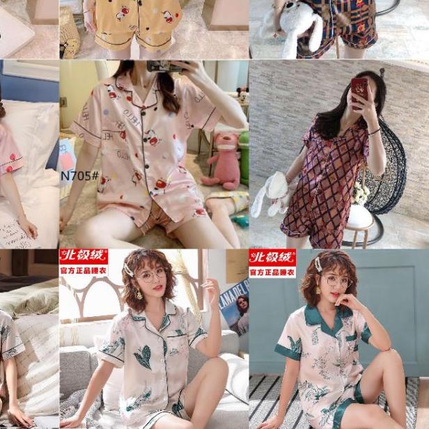 ☞ baju tidur satin import piyama satin motif baju tidur celana pendek pajamas satin HP ✼