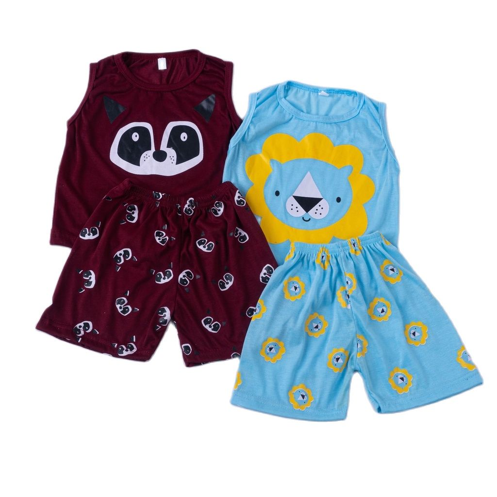 ZASKIYA - Setelan Singlet Anak Cowok Animal / Set Anak Laki Laki / Setelan Anak Motif Karakter Hewan 0-3 thn