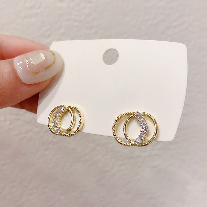 Anting Tusuk Gantung Bahan Sterling Silver 925 Desain Geometri Hias Zircon Gaya Korea Untuk Wanita