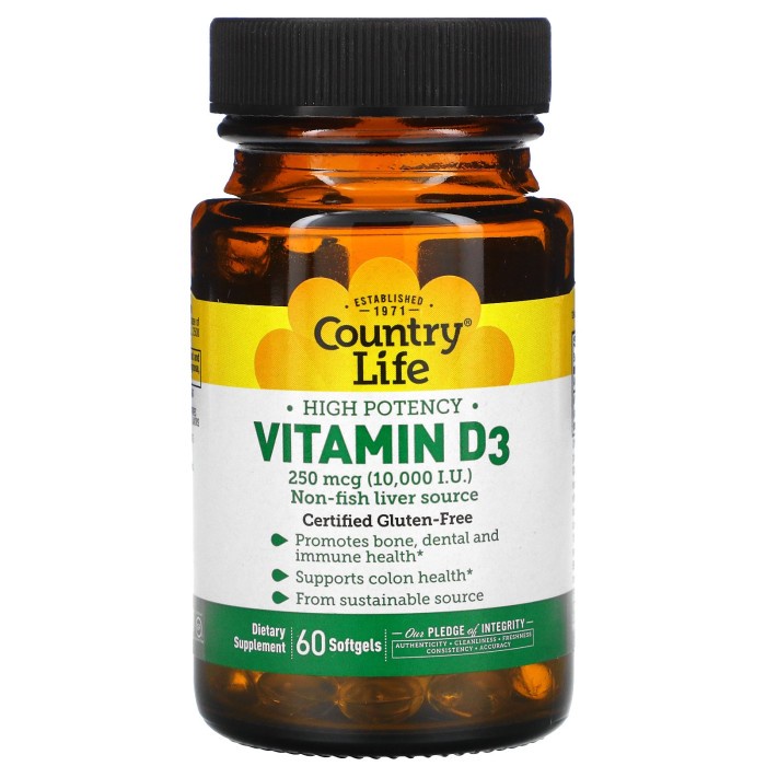 Country Life High Potency Vitamin D3 250 mcg 10000 IU 60 Softgels