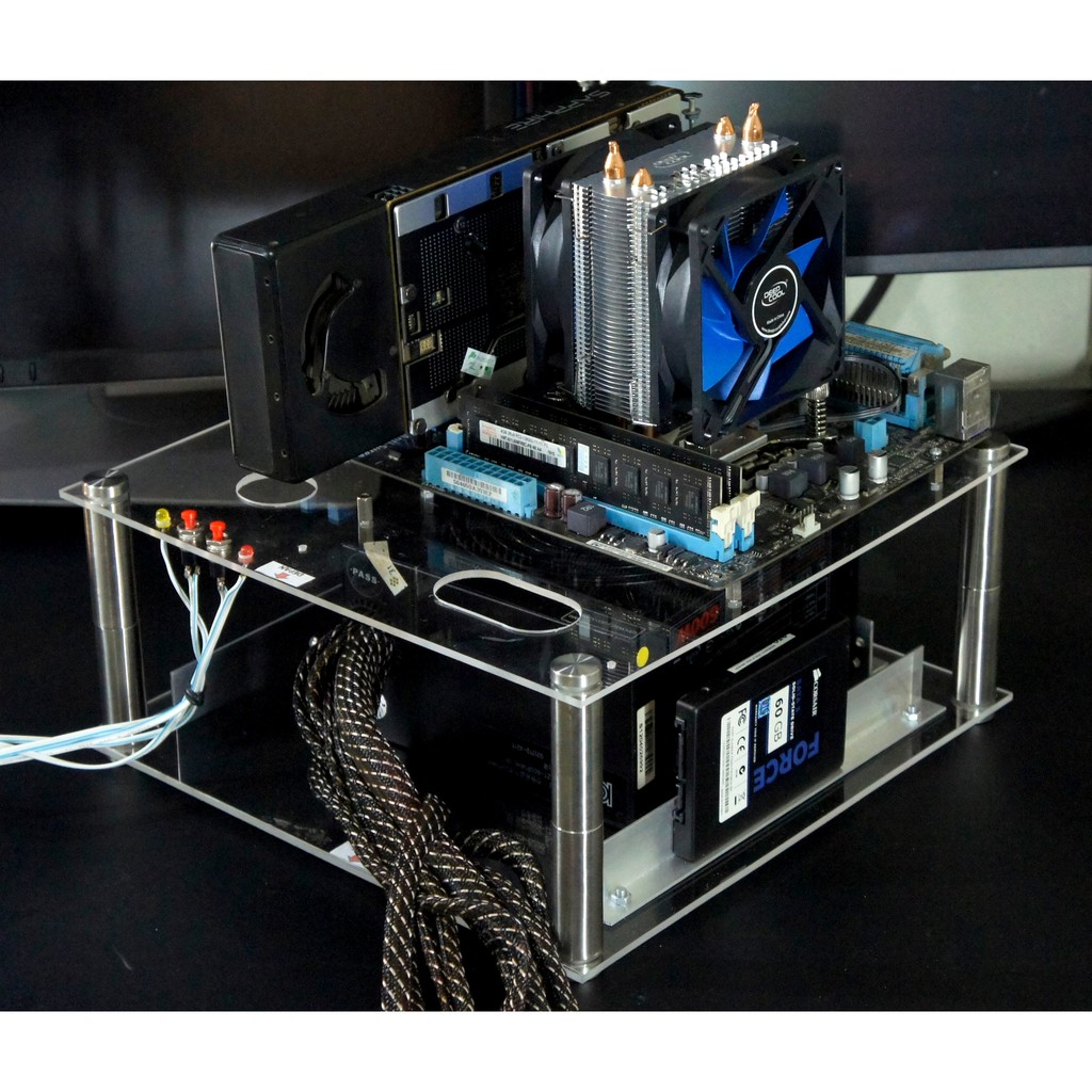 Custom Casing Acrylic mATX PC Open Air Benchmark Komputer Akrilik m-ATX Mini ITX Micro ATX