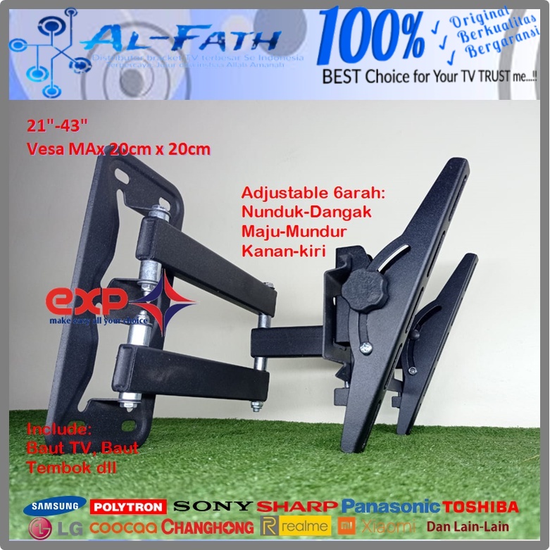 Bracket TV AQUA 14 s/d 43 inch 6 ARAH FULL BESI SUPER KOKOH GARANSI 100% ORI