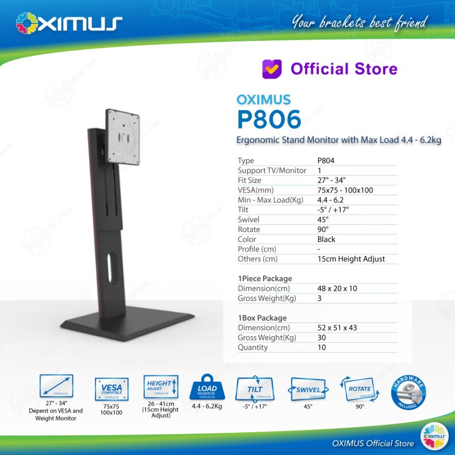 Ergonomic Monitor Stand OXIMUS P806 For Monitor LED LCD 27-34 Inch