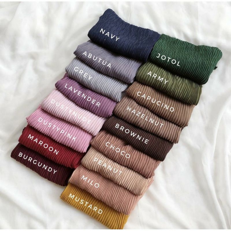 Jilbab segiempat plisket polos banyak warna nude pastel