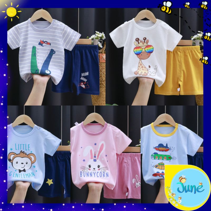 [JUNECOLLECTIONS] BAJU JUMPER PENDEK KAOS + CELANA BAJU ANAK SETELAN LENGAN PENDEK #345-349