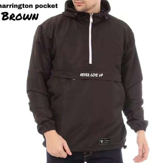 Jaket Harrington Waterproof Hoodie Bisa Dilepas - Army Blue, L