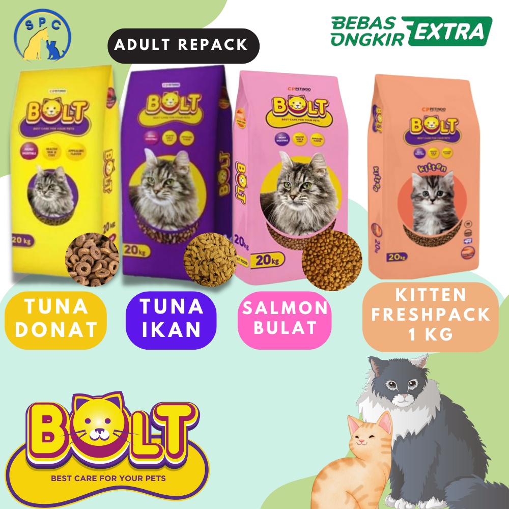 Makanan Kucing BOLT Cat Food Adult Repack Bolt Kitten Freshpack 1 Kg Tuna Salmon