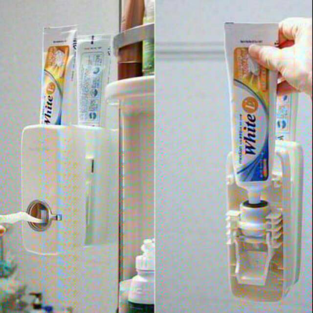 DISPENSER ODOL dan Tempat Sikat Gigi Toothpaste Dispenser &amp; Brush Set WHITE Pasta Gigi