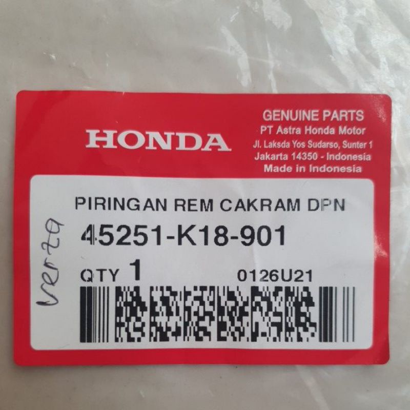 Piringan Cakram Depan Verza Honda AHM ORI