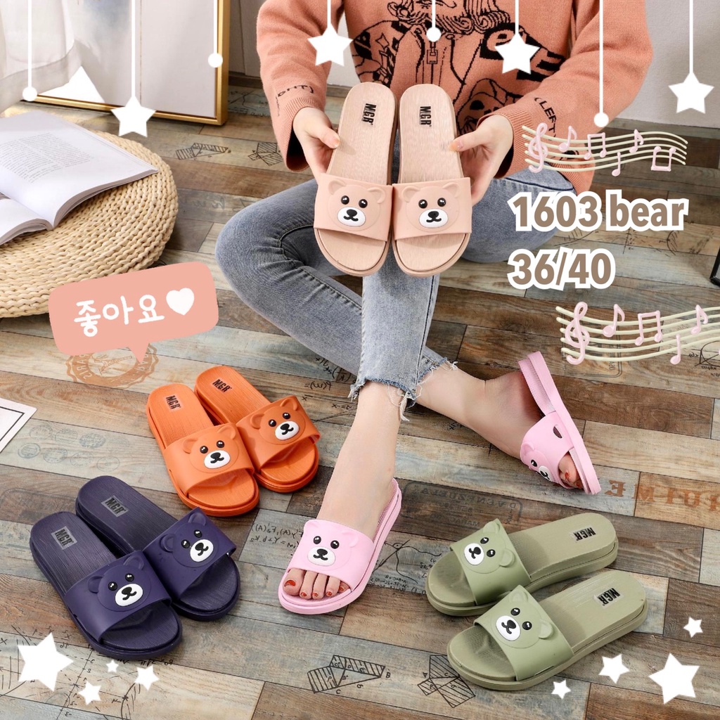 [NEW] Sandal Slop Wanita Kepala Beruang Bear Korea Imut Lucu Empuk Impor MGR Mokaya Morego Balance (1603 bear) / size 30-35