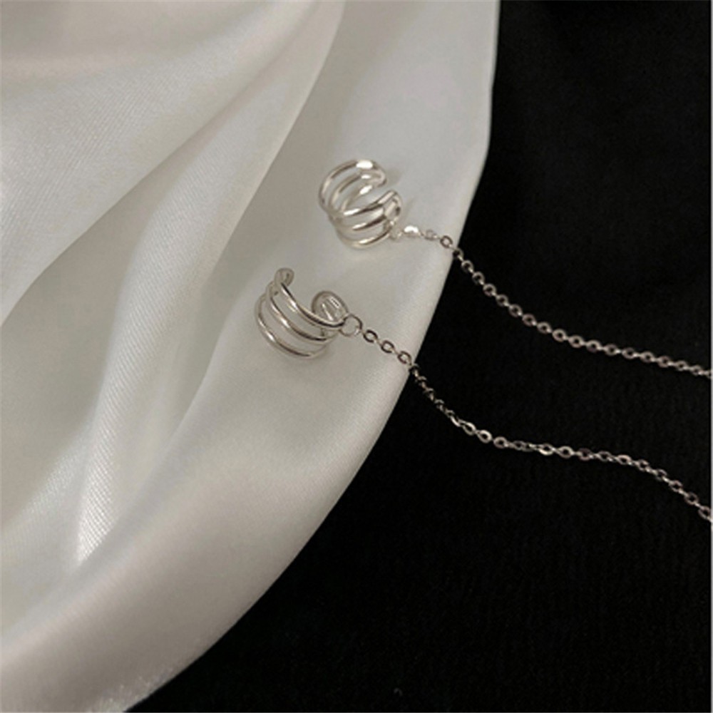 1pc Anting Rantai Klip Tulang Telinga Gaya Hip Hop Korea Untuk Perempuan-3