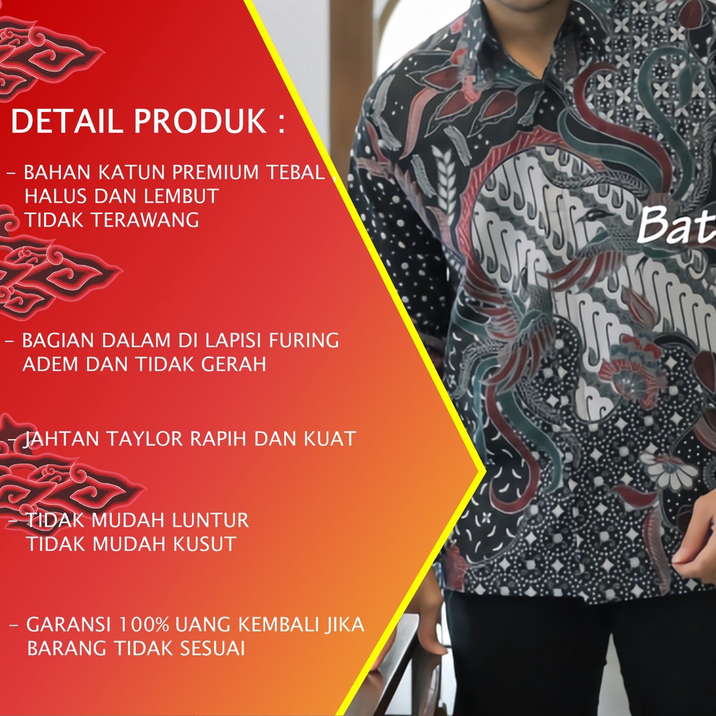 BATIK SOLO PREMIUM PRIA MOTIF KOMBINASI LENGAN PANJANG REGULAR LAPIS FURING KATUN ALUNA PCW 102