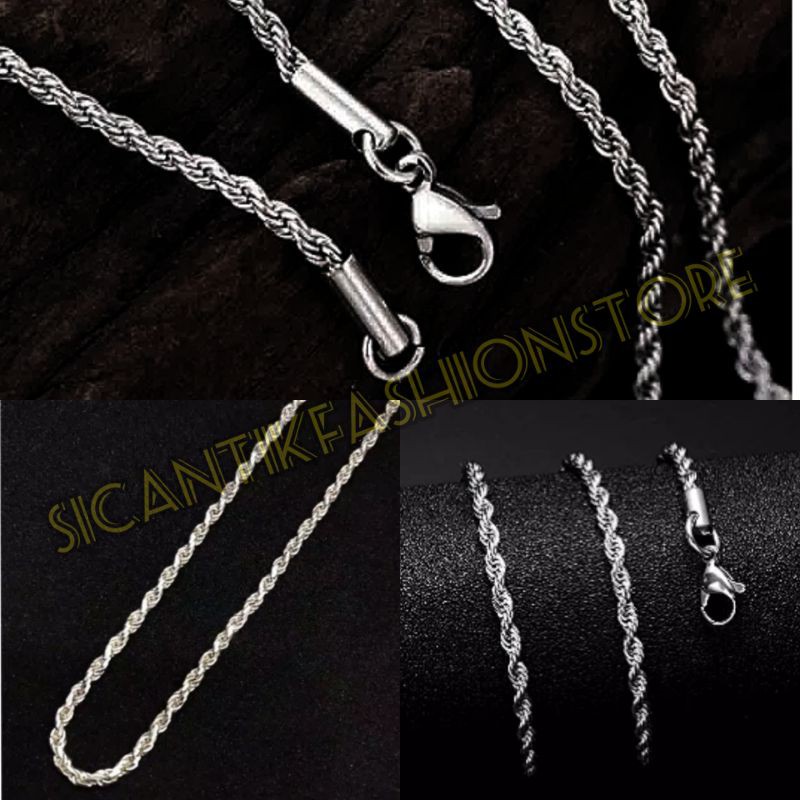 PROMO Kalung Titanium Tambang Lilit Fashion pria/wanita 45CM anti karat selamanya Kalung silver