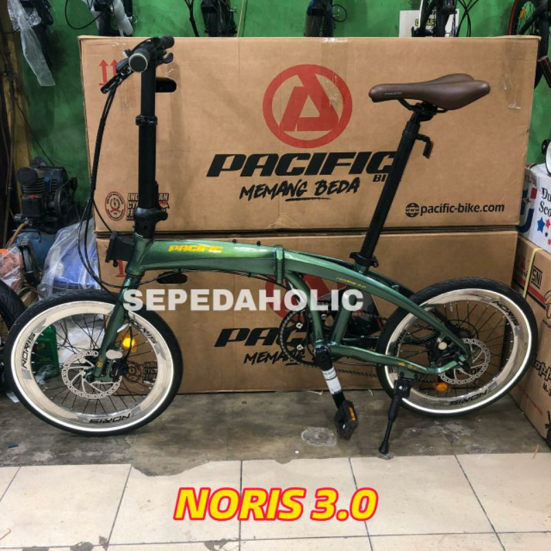 Sepeda Lipat 20 Inch PACIFIC NORIS 3.0 Frame Alloy 9 Speed Hidrolik Garansi Resmi 5 Tahun