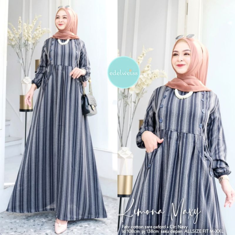 Gamis Kimona Maxy Dress Baju Wanita Katun Zara Original Berlabel Edelweiss