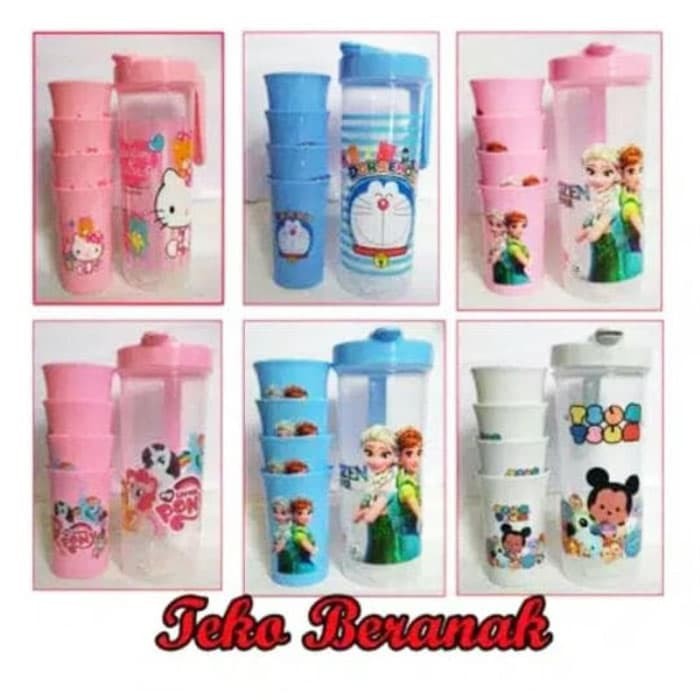 TERLARIS / Teko Beranak Karakter Plastik ( 1 Teko + 4 Gelas ) - Botol Minum Unik