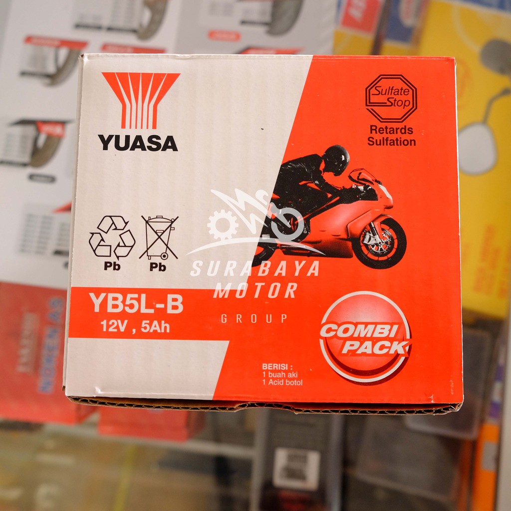 Aki YB5L-B YUASA Motor Basah 5Ah 5 Ampere YB5LB Grand Supra Vega Revo Lama Mio Karbu Original Ori AS