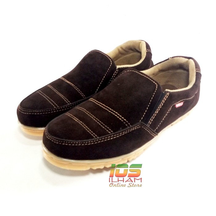 Sepatu Sneakers Slop Kickers Suede Garis 39/43 Cokelat