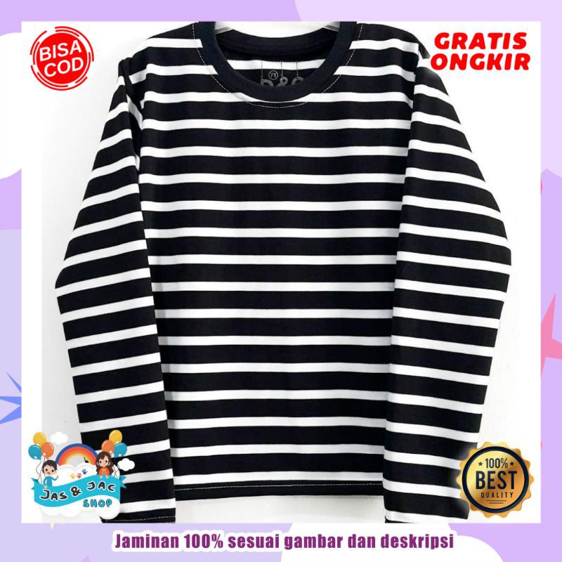 Jas&JacShop-Kaos Anak Laki-Laki Lengan Panjang Motif Garis-Garis Hitam Putih.Usia 1-10Tahun