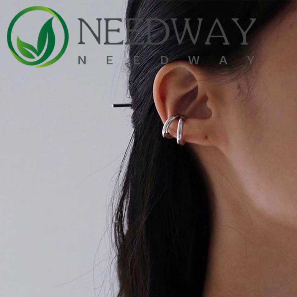 Needway  Women Girls Hoop Earrings Daily Korean Style Ear Clips Minimalism Multi-layer Elegant Round Geometric Hip Hop Round Earrings/Multicolor