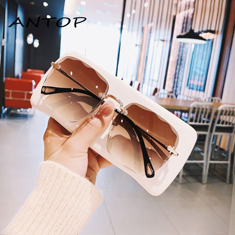 Zinc Frame Gradient Color Rimless Glasses Retro Fashion Square Frame Sunglasses Ladies Accessories ANTOP