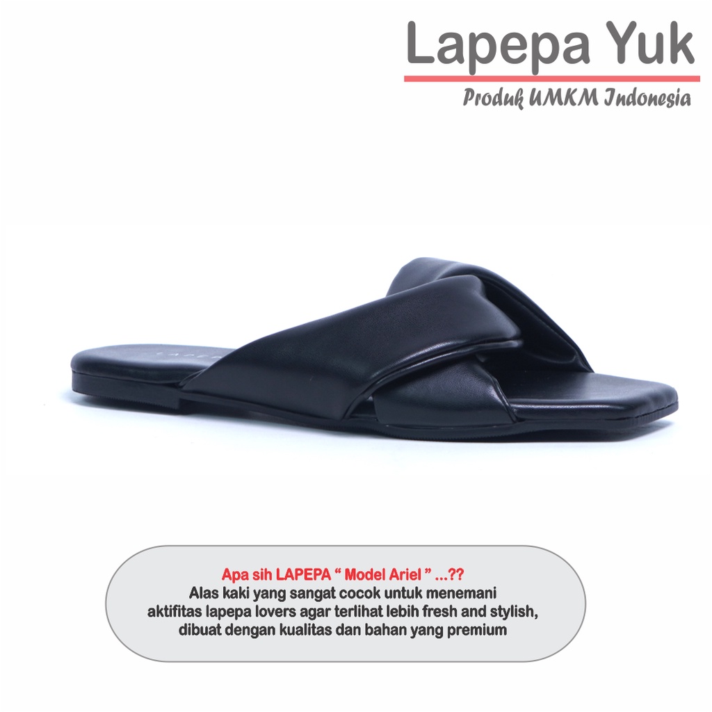 LAPEPA YUK - Sandal Wanita Teplek ARIEL Sendal Cewek Flat Kasual Model Kepang 2 Unik Size 36 37 38 39 40 Lucu Jalan Casual Santai Rumah Slop Warna BLACK Hitam Murah Sandals Pergi Selop Premium Original Kekinian Terbaru Shoes Mall Official Store