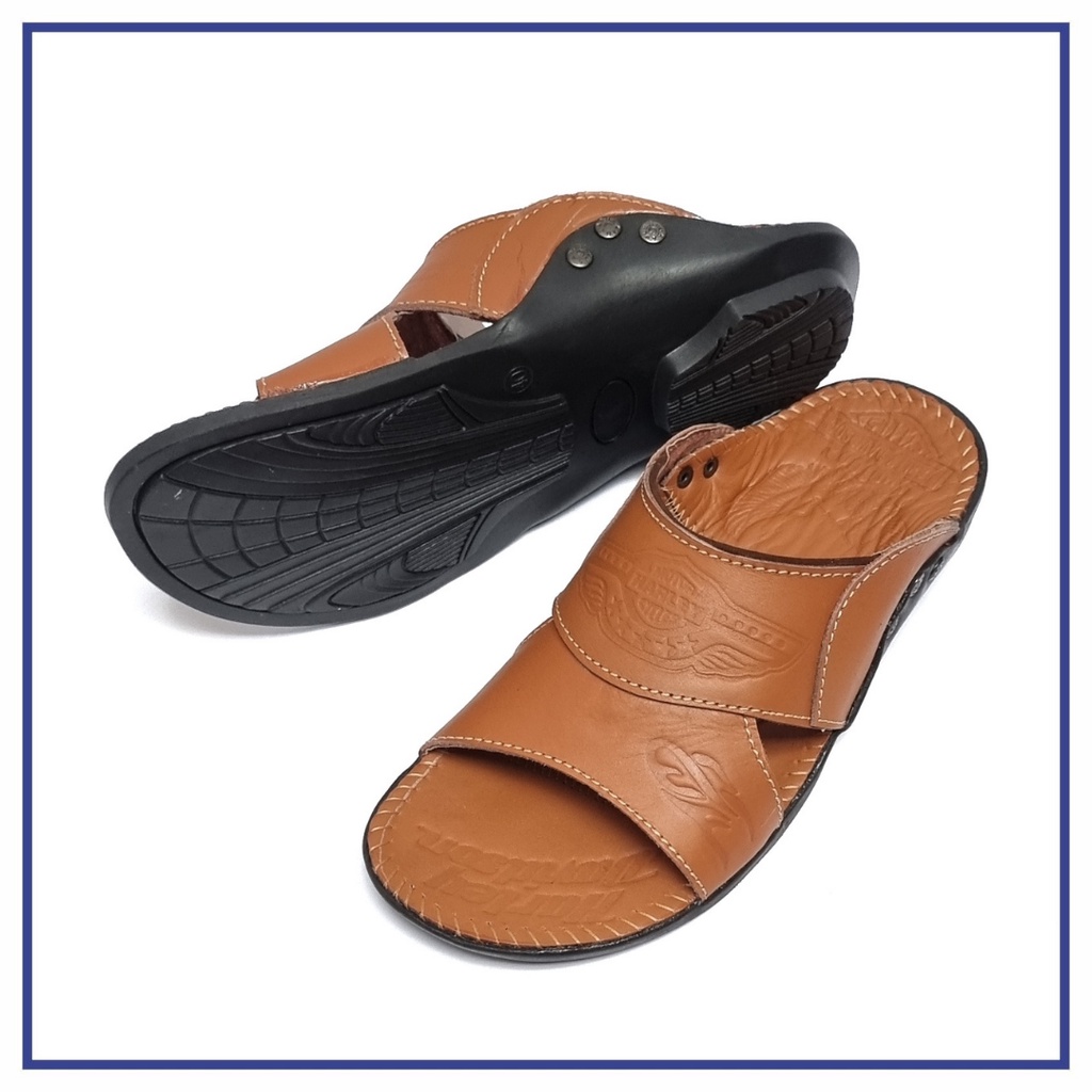 Sandal Kulit Pria Harley Davidson Selop Coklat Tan - HD 09