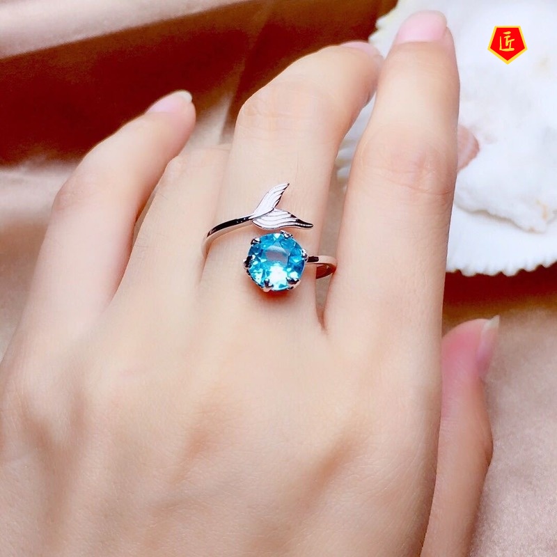 [Ready Stock]Blue Topaz Mermaid Foam Ring Pt950 Platinum