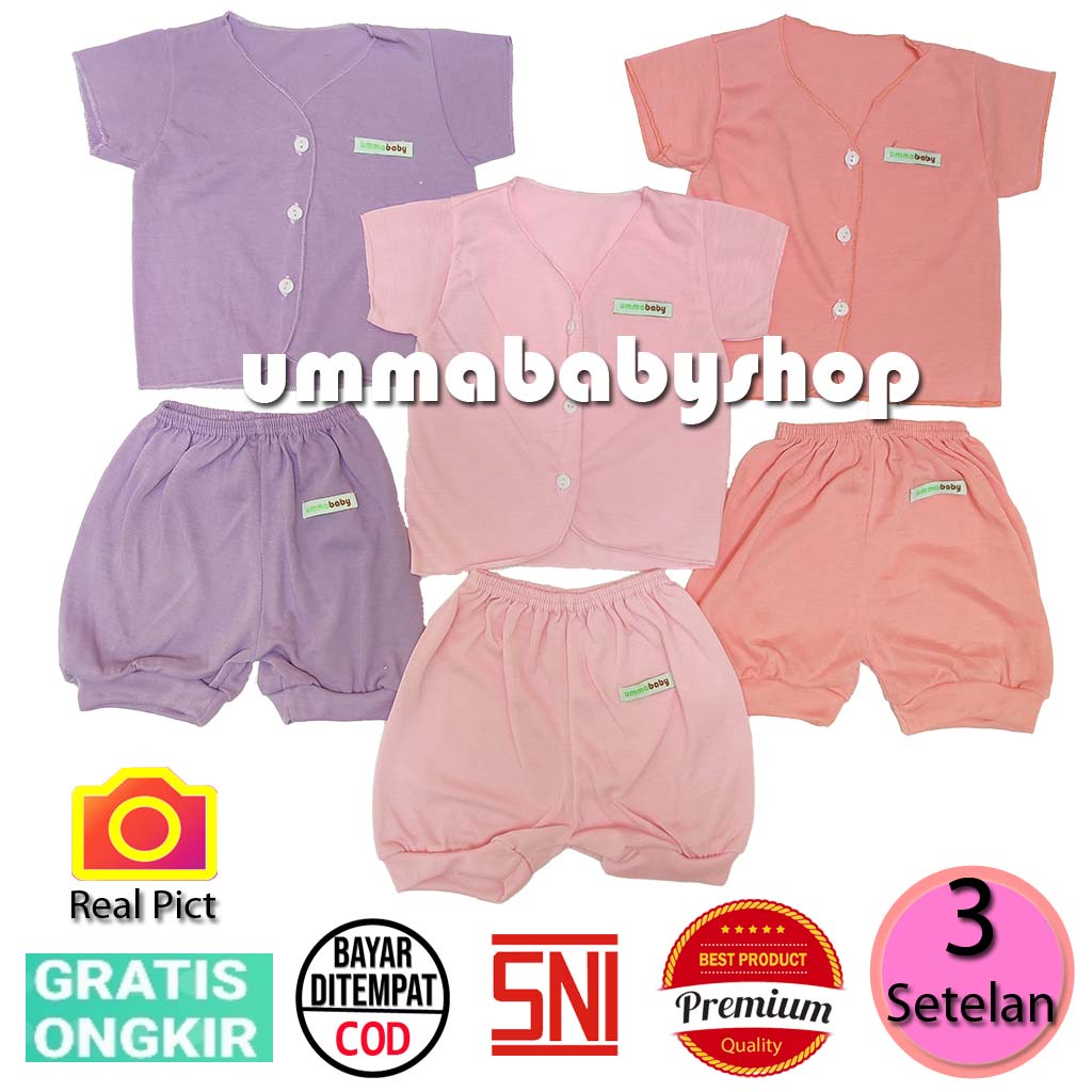 6 pcs / 3 Set Setelan Baju Bayi Baru Lahir Lengan Pendek Katun Halus Lembut SNI Baju Celana Paket Newborn Baby Perlengkapan Bayi Baru  Lahir Gift Kado Bayi Laki Perempuan