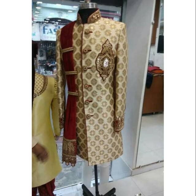 Sherwani india pengantin free topi baju India pria