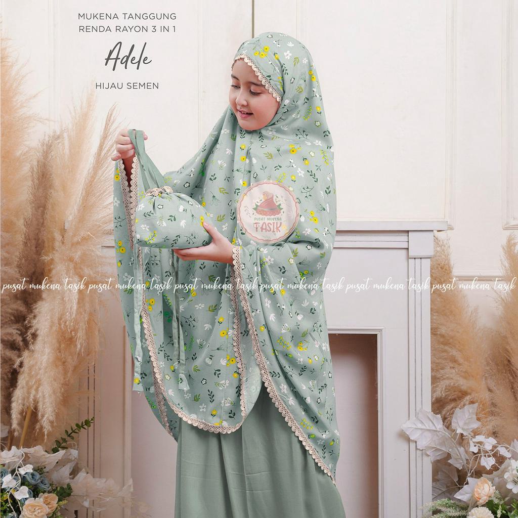 PUSAT MUKENA TASIK - MUKENA ANAK TANGGUNG RENDA RAYON MOTIF 3IN1 ADELE