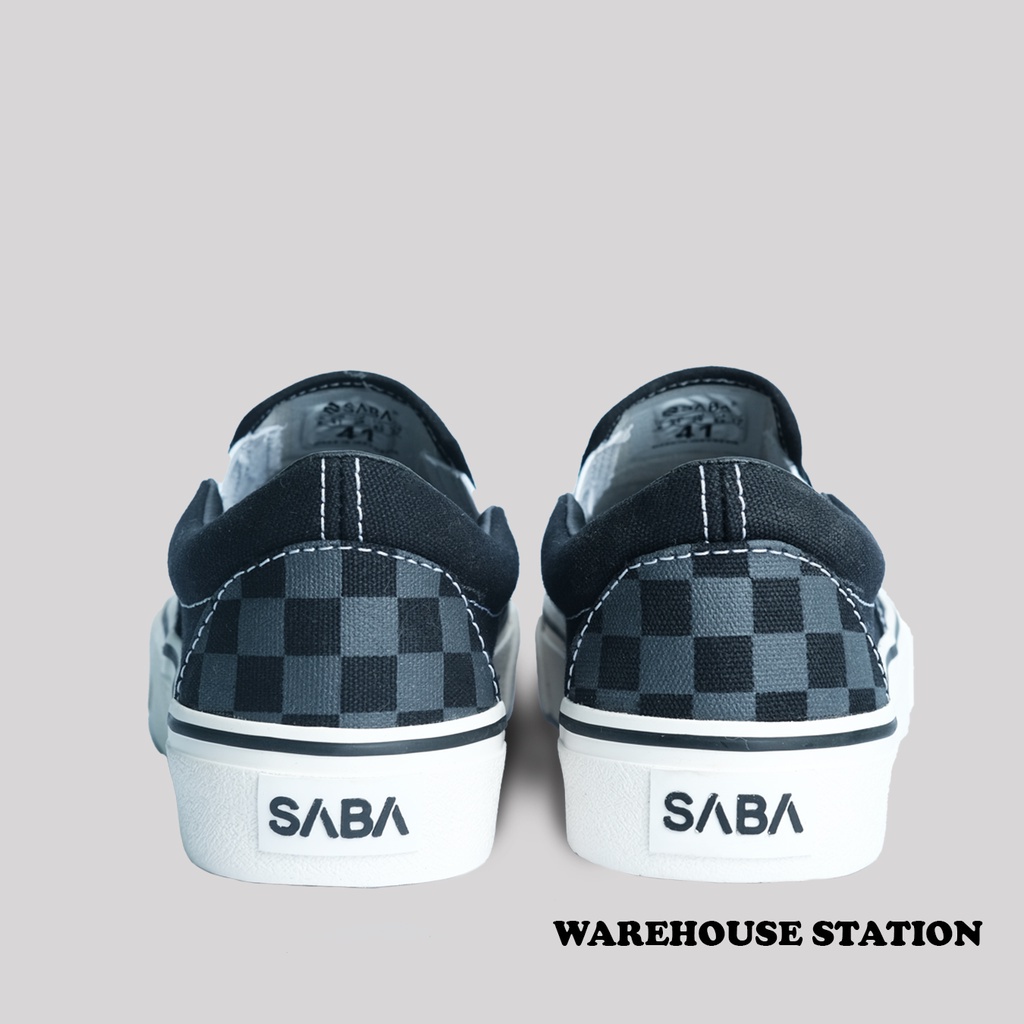 SABA Checkerboard Slip On Black Grey - Sepatu Sneakers Casual Pria Wanita