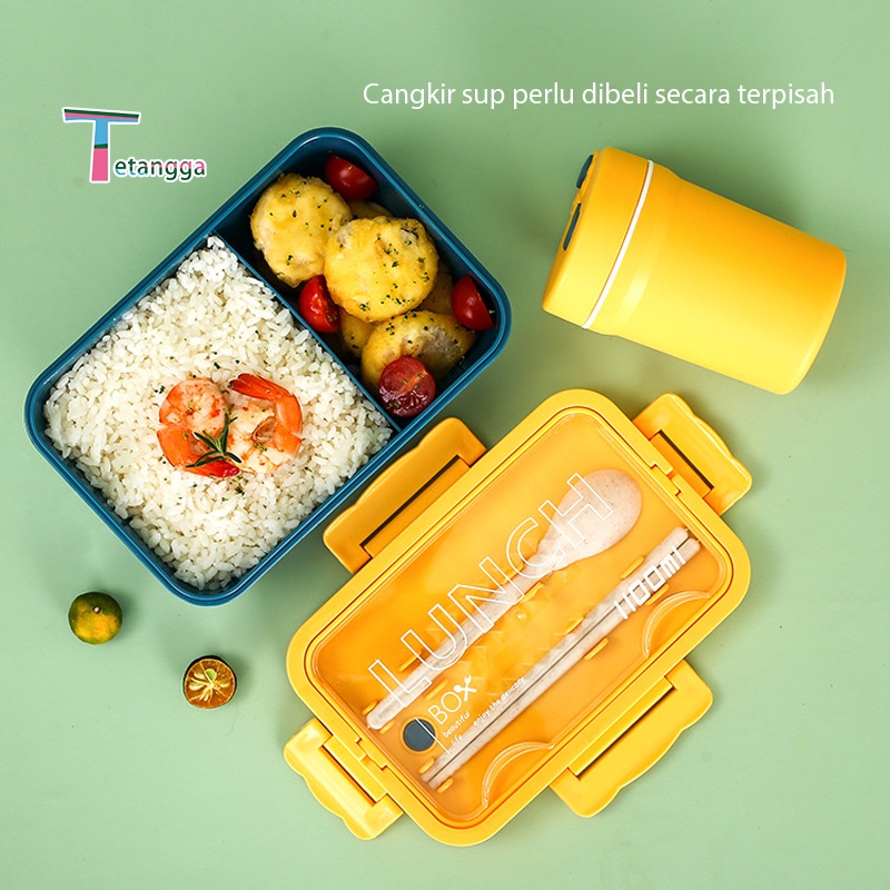 Lunch Box Set Kotak Bekal Makan Siang Bahan Jerami Pegangan Melengkung + Sendok Dan Sumpit memiliki