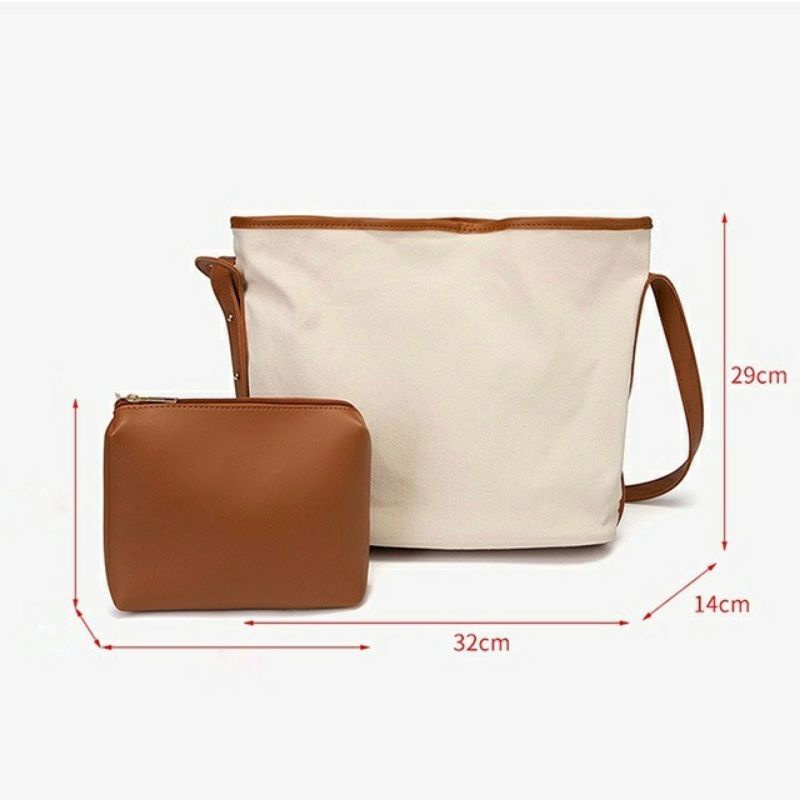 Tas Kanvas Wanita Selempang Sling Vintage Bag Natural Polos Simple TW204