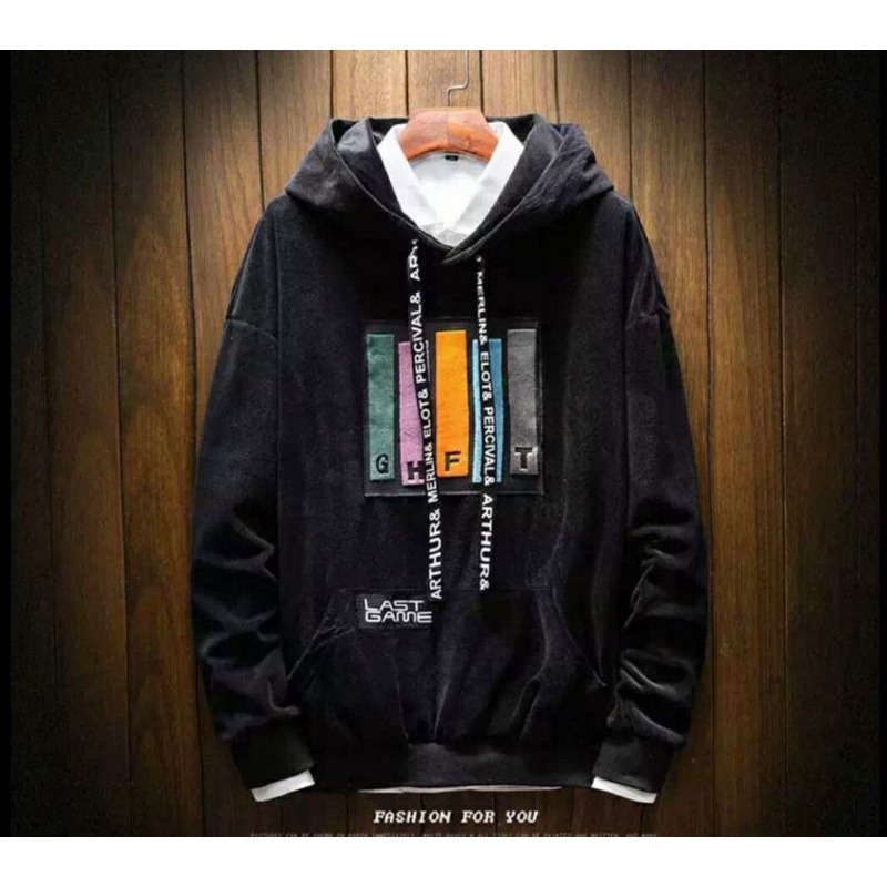 HOODIE FASHION DISTRO WARNA HITAM/BLACK size L KEKINIAN