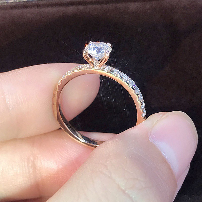 Cincin Emas Putih Hiasan Batu Safir+Berlian Imitasi untuk Wanita