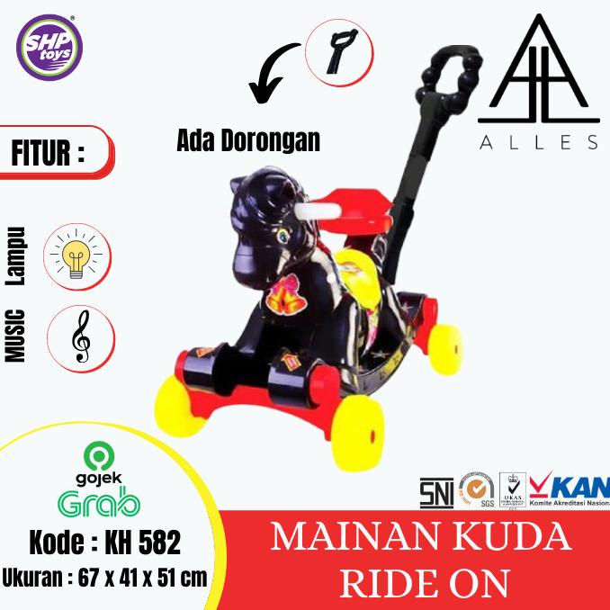 JUAL MURAH GRAB/GOJEK Mainan Anak Kuda Goyang/ Bisa Dorong / KUDA HITAM - KH 582