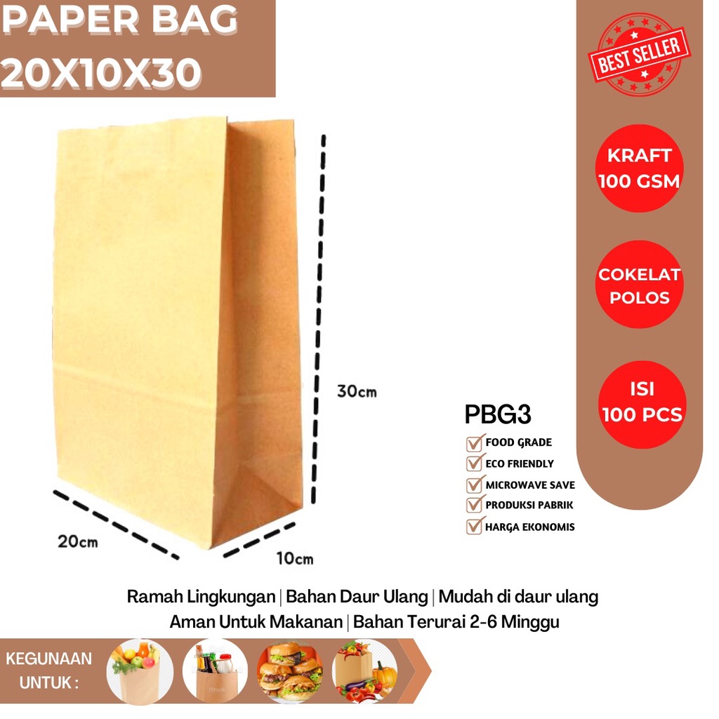 Paper Bag Bakery Kantong Kertas (PBG3-Size-20X10X30)