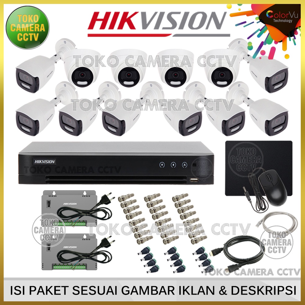 PAKET CCTV HIKVISION COLORVU 5MP 16 CHANNEL 12 KAMERA