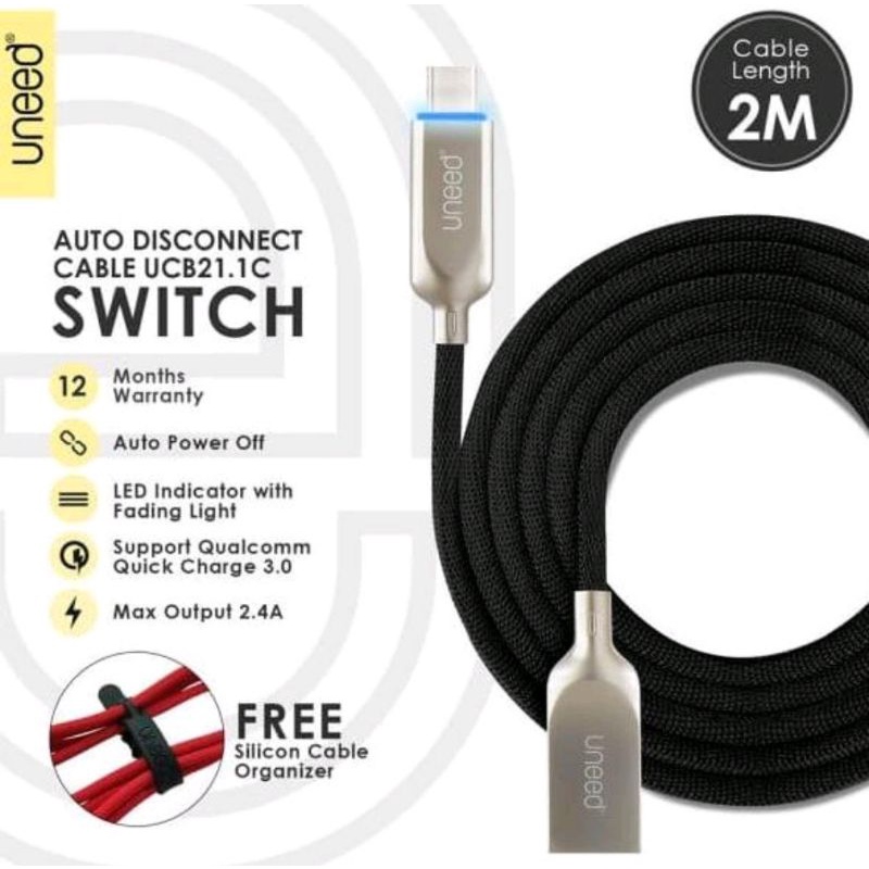 USED Uneed Auto Disconnect Kabel Data USB Type C with QC 3.0