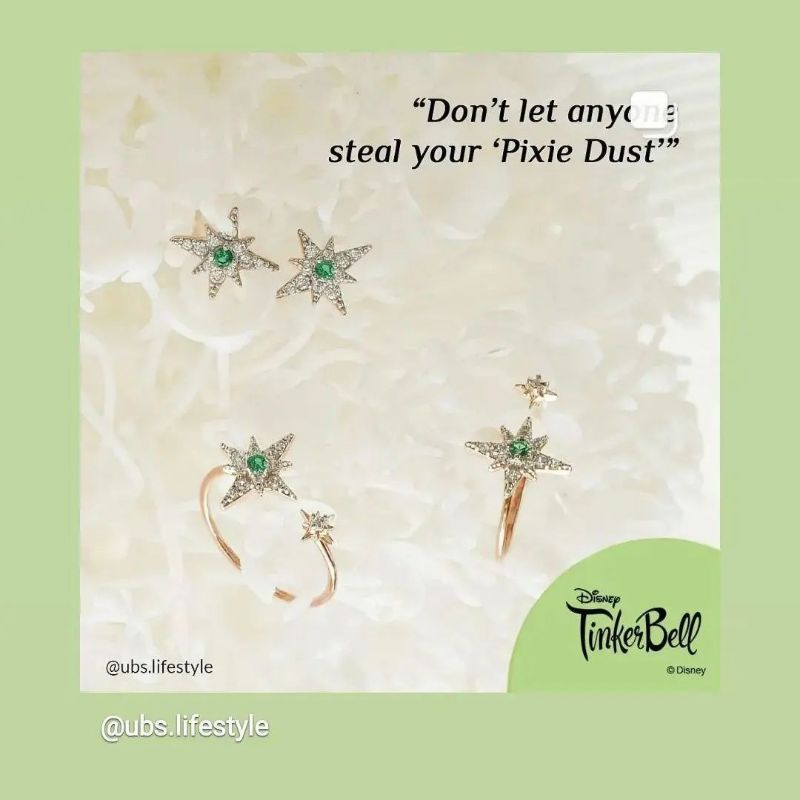 Kalung, giwang anting tusuk, cincin Tinkerbell UBS kadar 8K 375