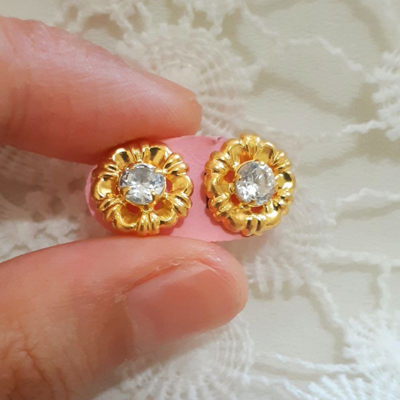 Anting Emas Muda 1 gram Kembang Mata Putih