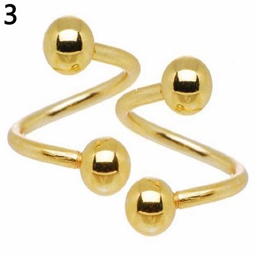2 Pcs Perhiasan Tindik Menusuk Tubuh Cincin Hidung Bibir Bentuk Spiral Melilit Stainless Steel